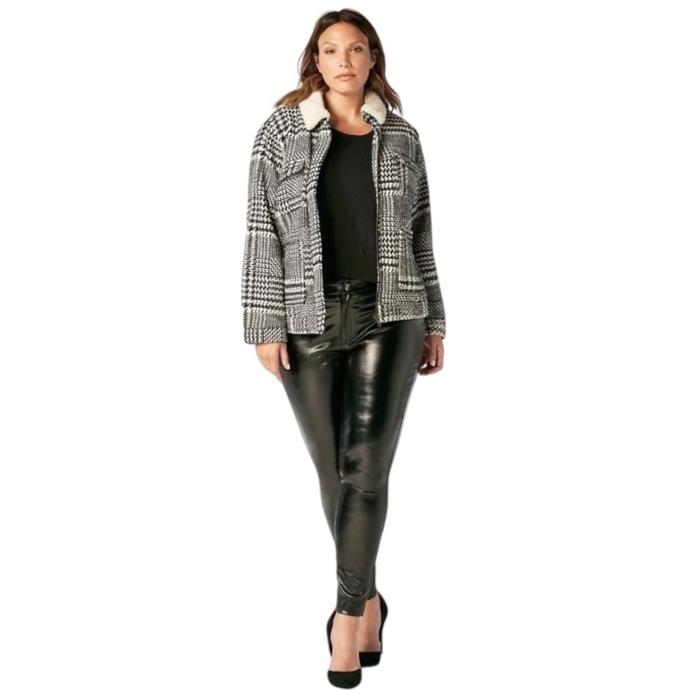 Just Fab Plaid Jacket With Shearling Collar 3X